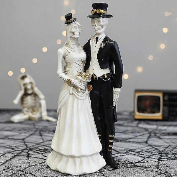 Halloween Decoration Skeleton Wedding Couple Statue